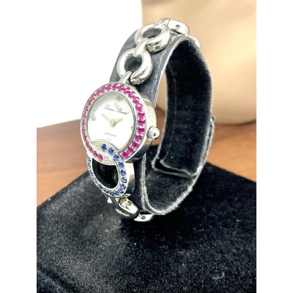 Lucien Piccard Women's Watch Swiss Quartz Blue Red Gemstone Steel 22mm Petite - Picture 2 of 13